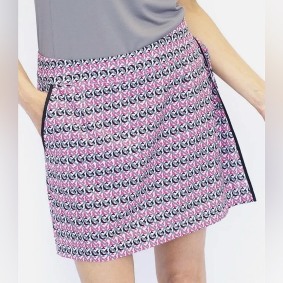 Golftini golf skort size 6 hot pink white grey black faux wrap zipper pocket NWT - Picture 3 of 12